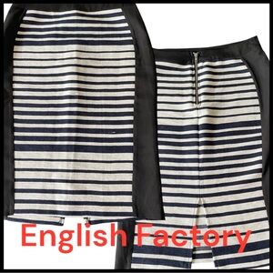 English Factory Black/White Stripe Textured Pencil Skirt (M)